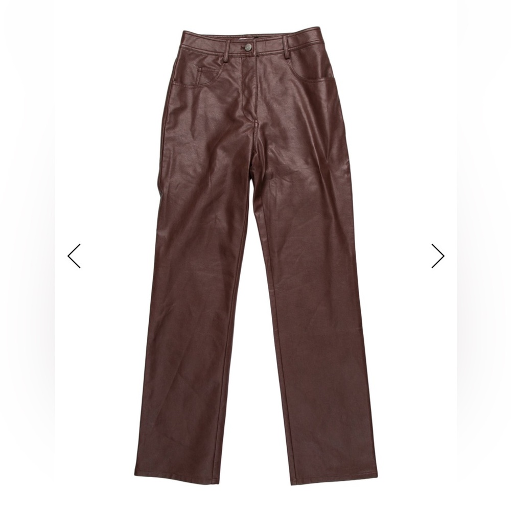 Miaou Chocolate Brown Faux Leather Straight-Leg Pants